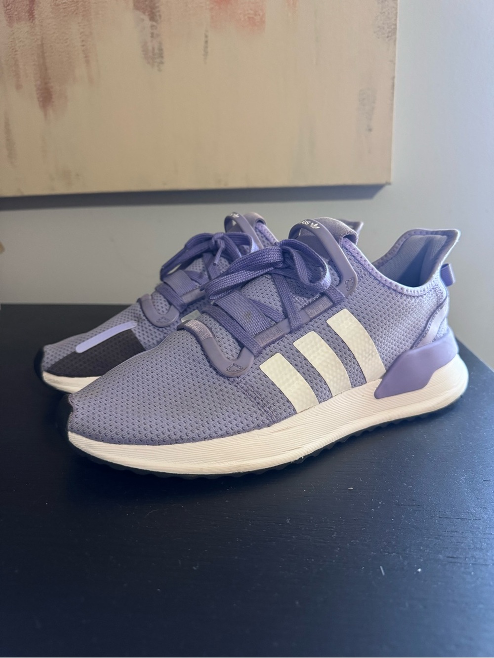 adidas Lavender Knit Sneakers with White Stripes